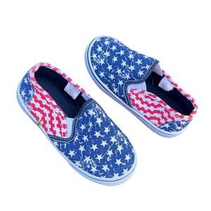 Lincoln Outfitters Toddler Boy Canvas Slip On Shoes Size 10 Red Blue And White